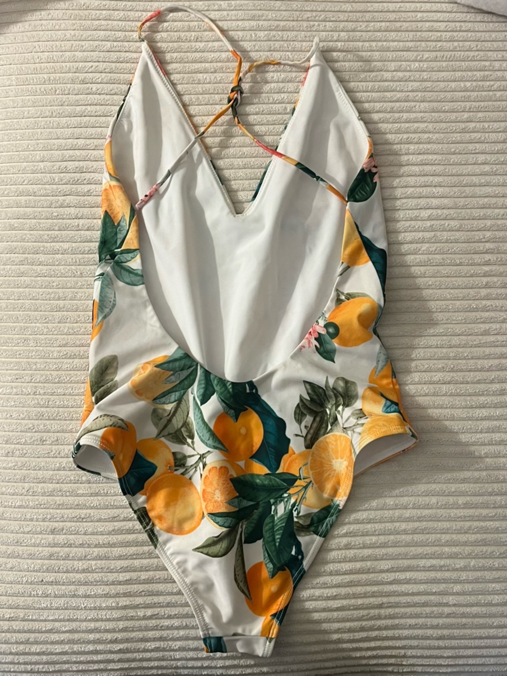 Cara Cara White One-Piece Swimsuit with Yellow & Green Oranges Citrus Print - Picture 3 of 5